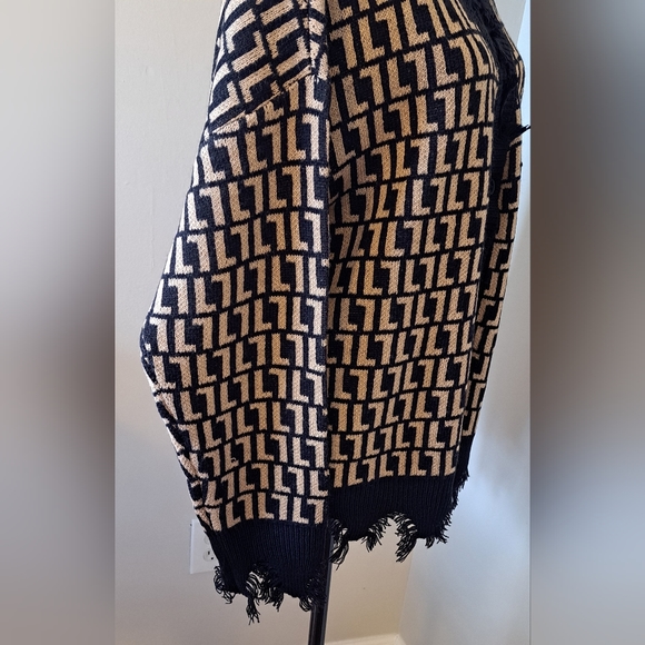3X Geometric Print Distressed Trendy Threads | Cardigan |Black Bronze/Gold | NWT - Picture 9 of 16